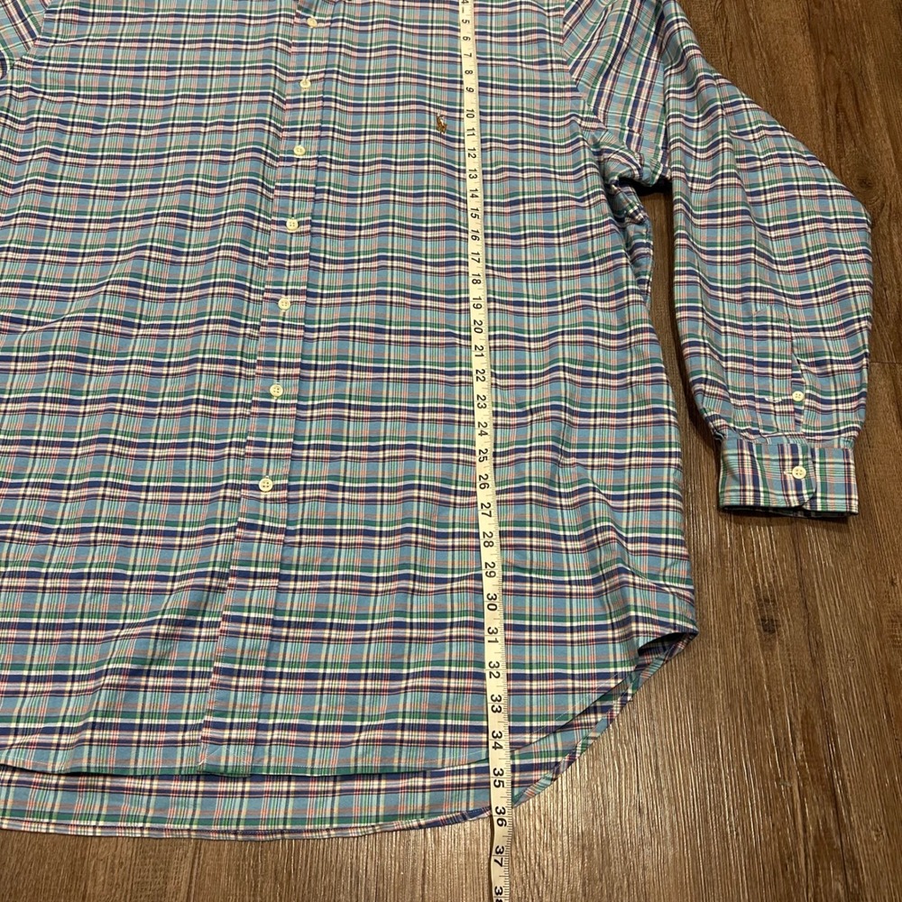 Ralph Lauren Mens 2XLT Plaid Button Down Shirt Blue Green Long Sleeve Tall - Picture 5 of 5
